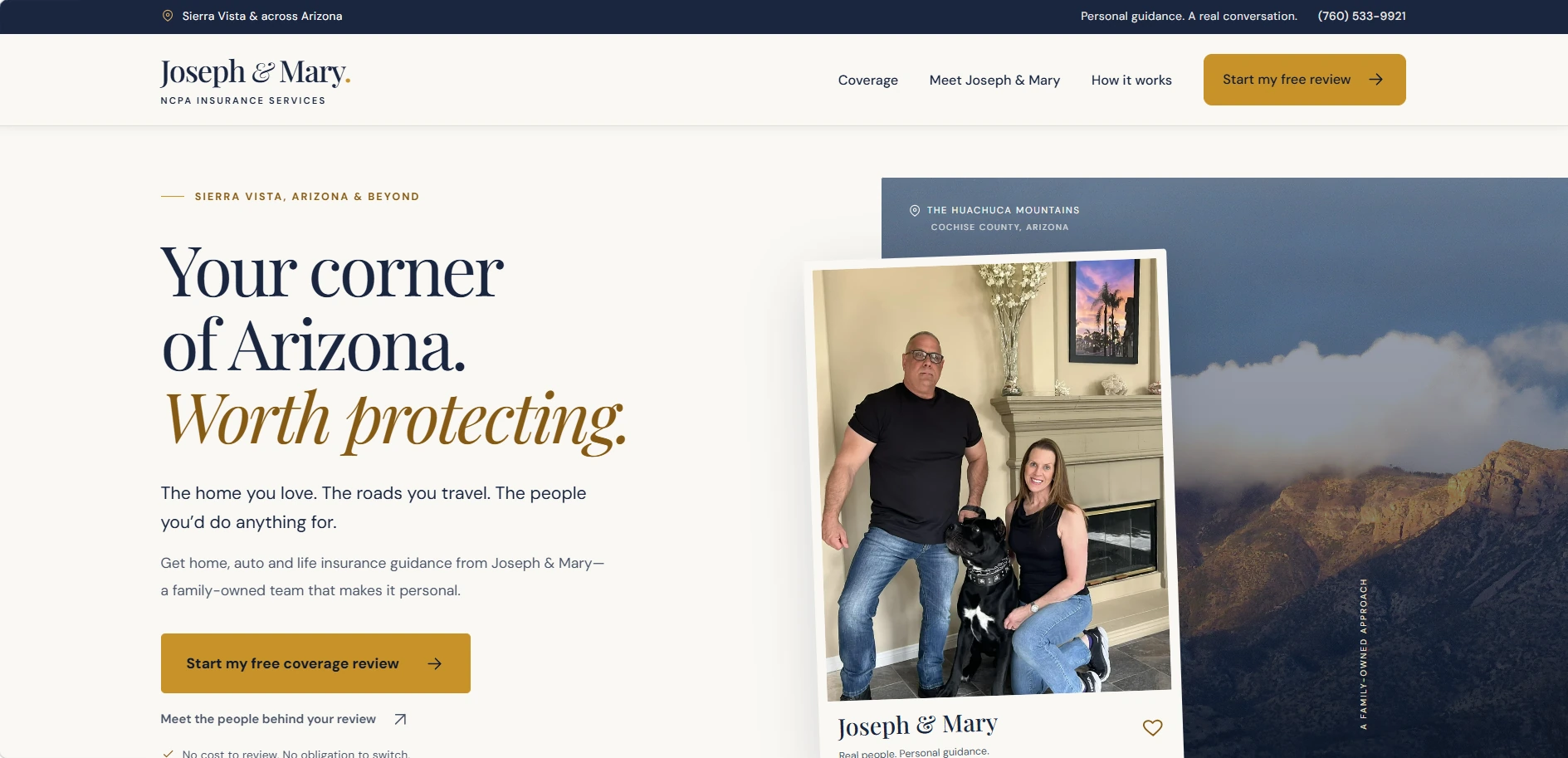 Joseph & Mary NCPA Insurance website with its Sierra Vista-inspired design
